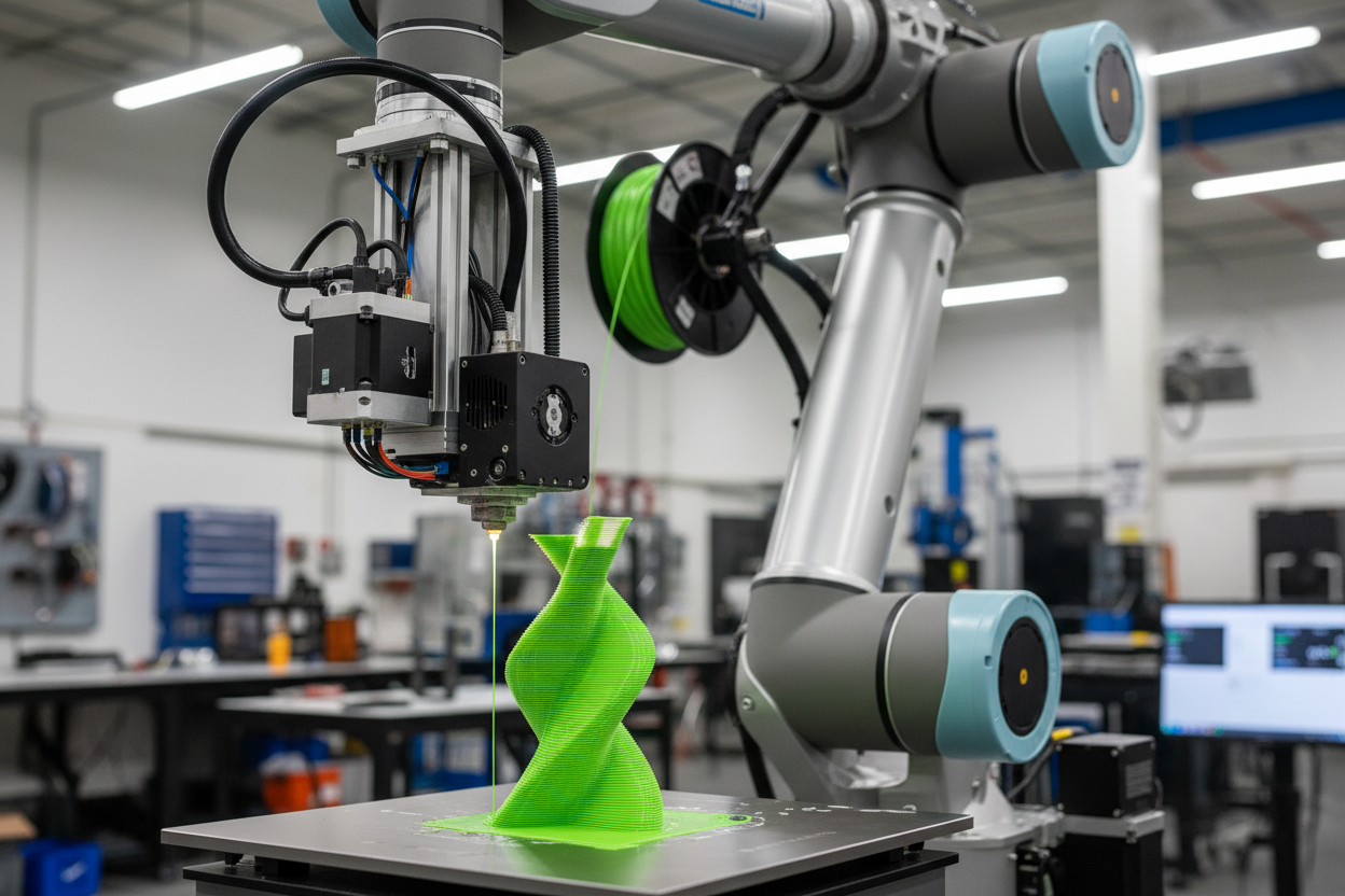 3d robotic printer, printing with fdm creating an object.